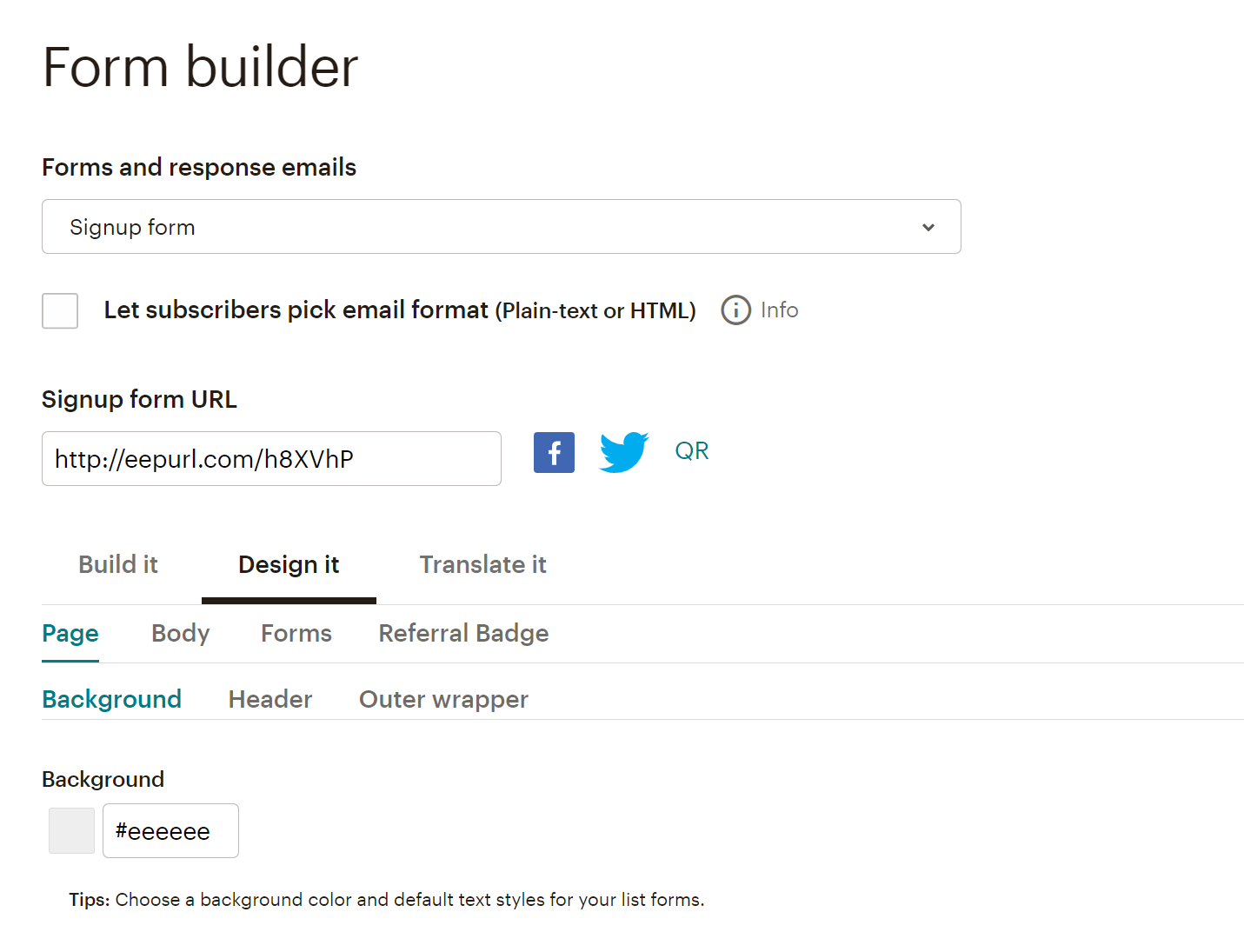 mailchimp form builder