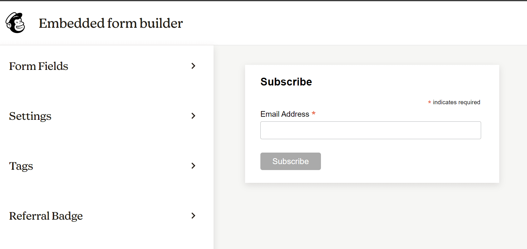 mailchimp embedded form builder