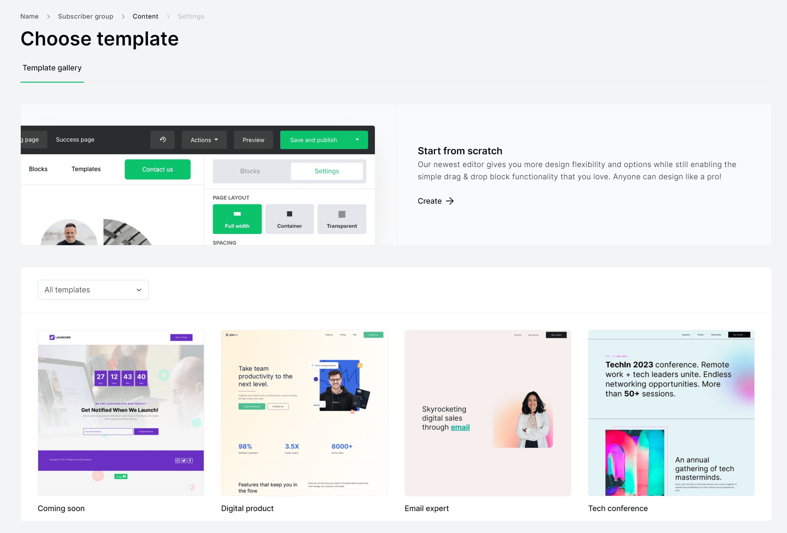 mailerlite landing page templates