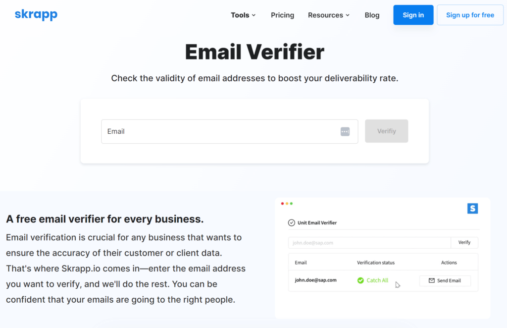 skrapp email verifier tool