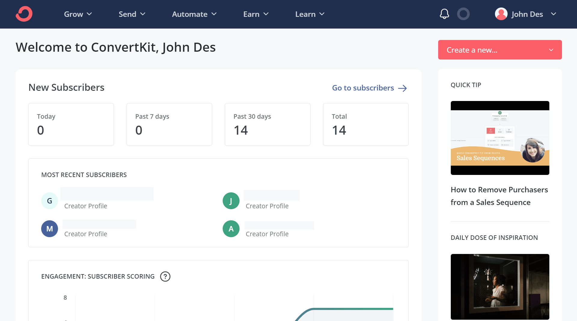 convertkit email dashboard