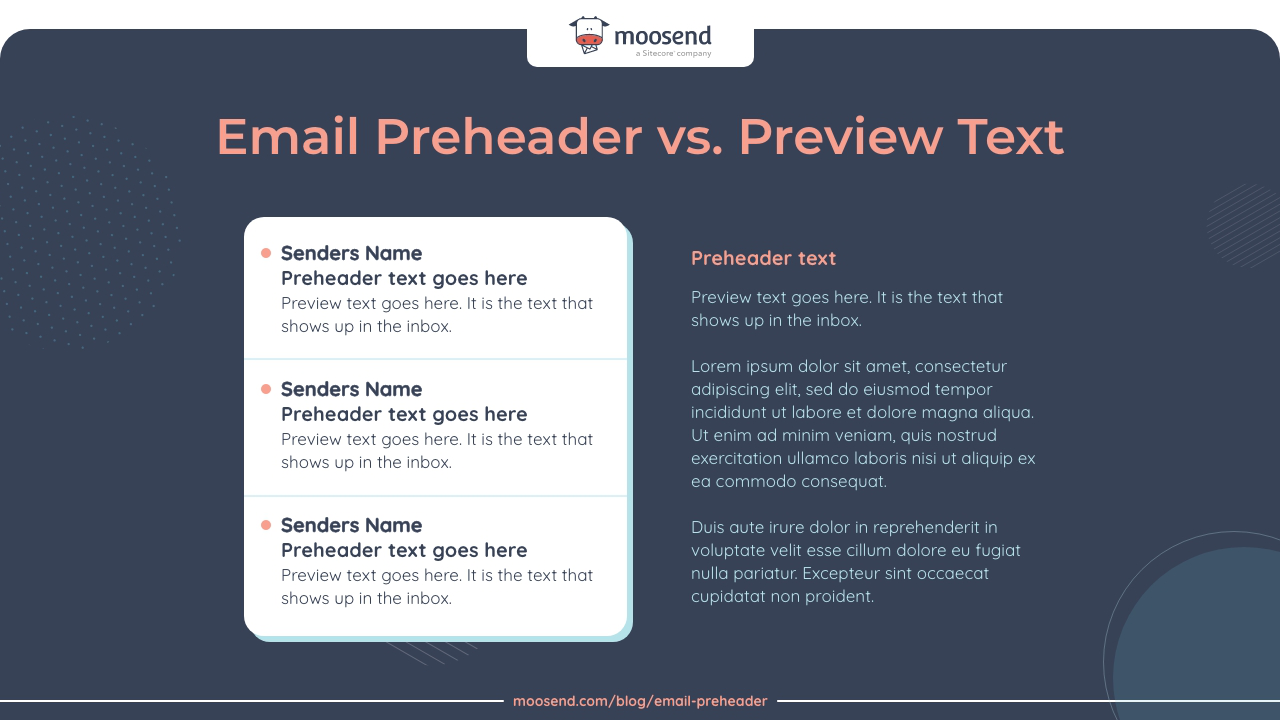 A graph showing the difference between email preheader and email preview text