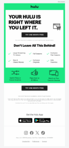 Hulu's abandoned cart email for free trial users