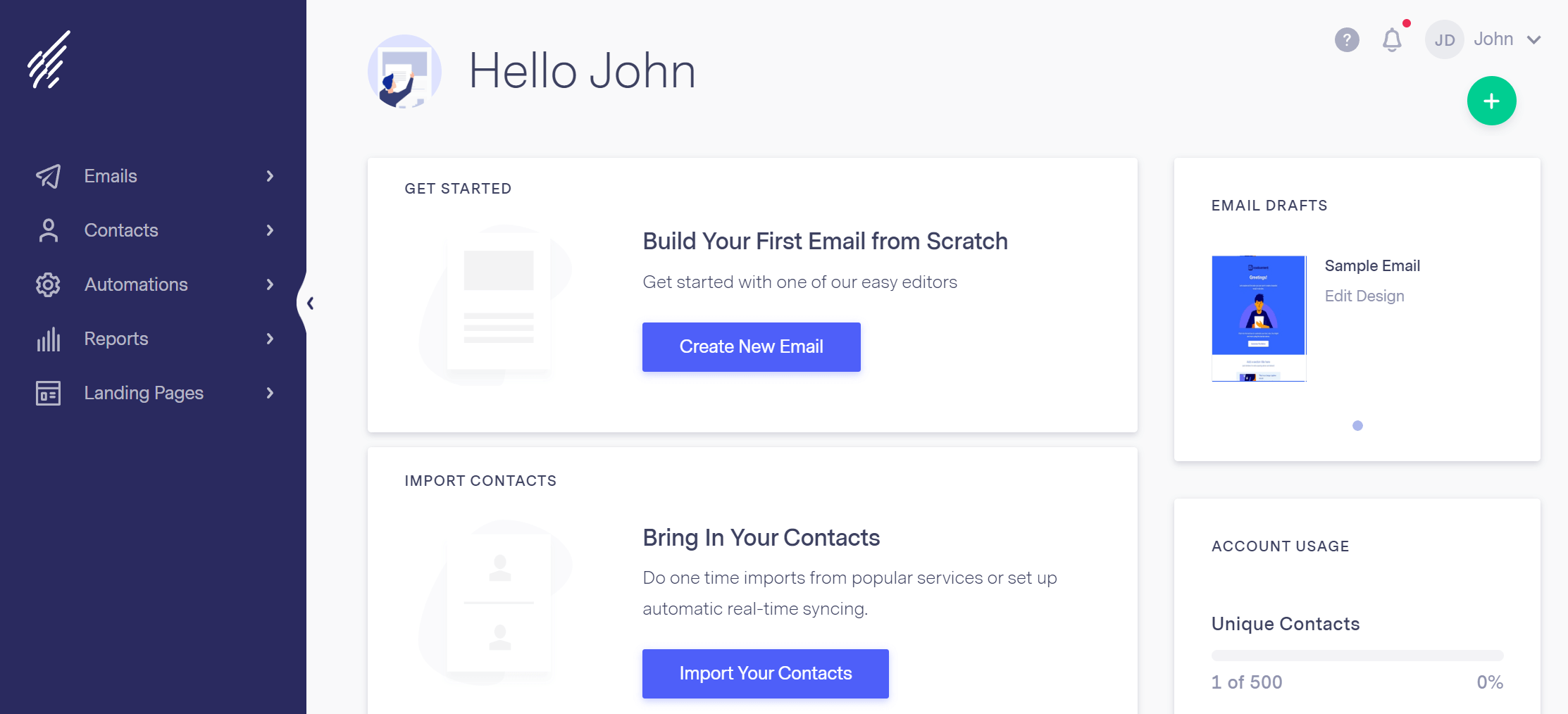 benchmark email software platform dashboard