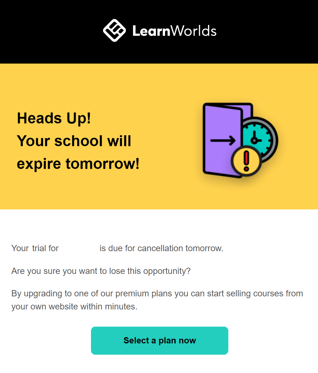 learnworlds free trial expiration example