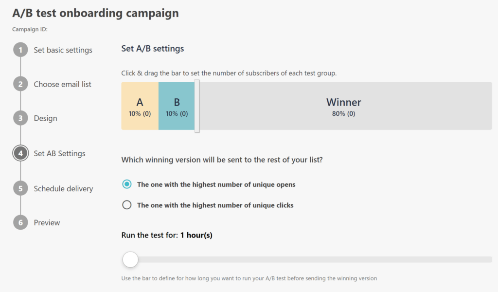 Moosend AB Testing example