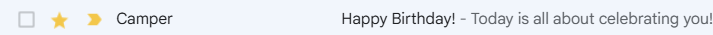 Camper's preview text in birthday email