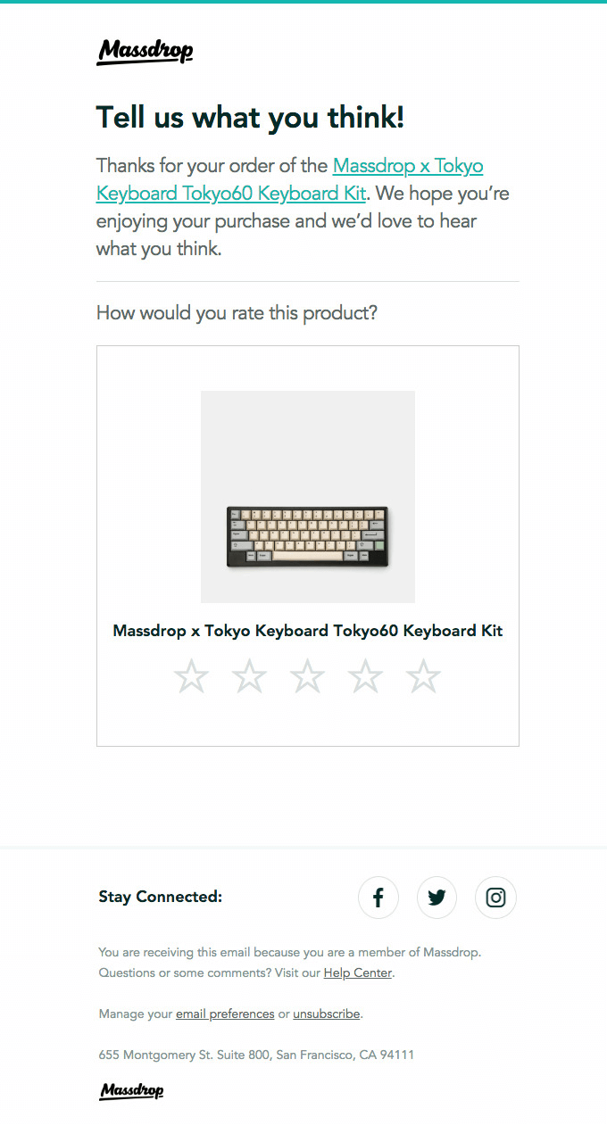 Massdrop survey email marketing campaign 