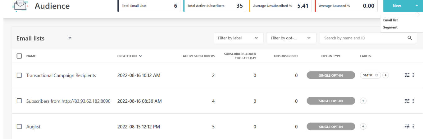 Moosend's email list segmentation feature