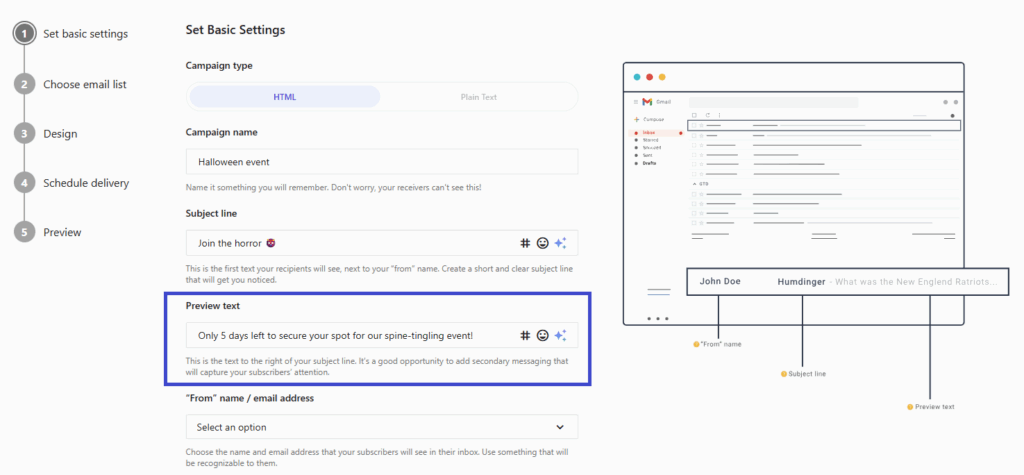adding preview text in Moosend's campaign settings