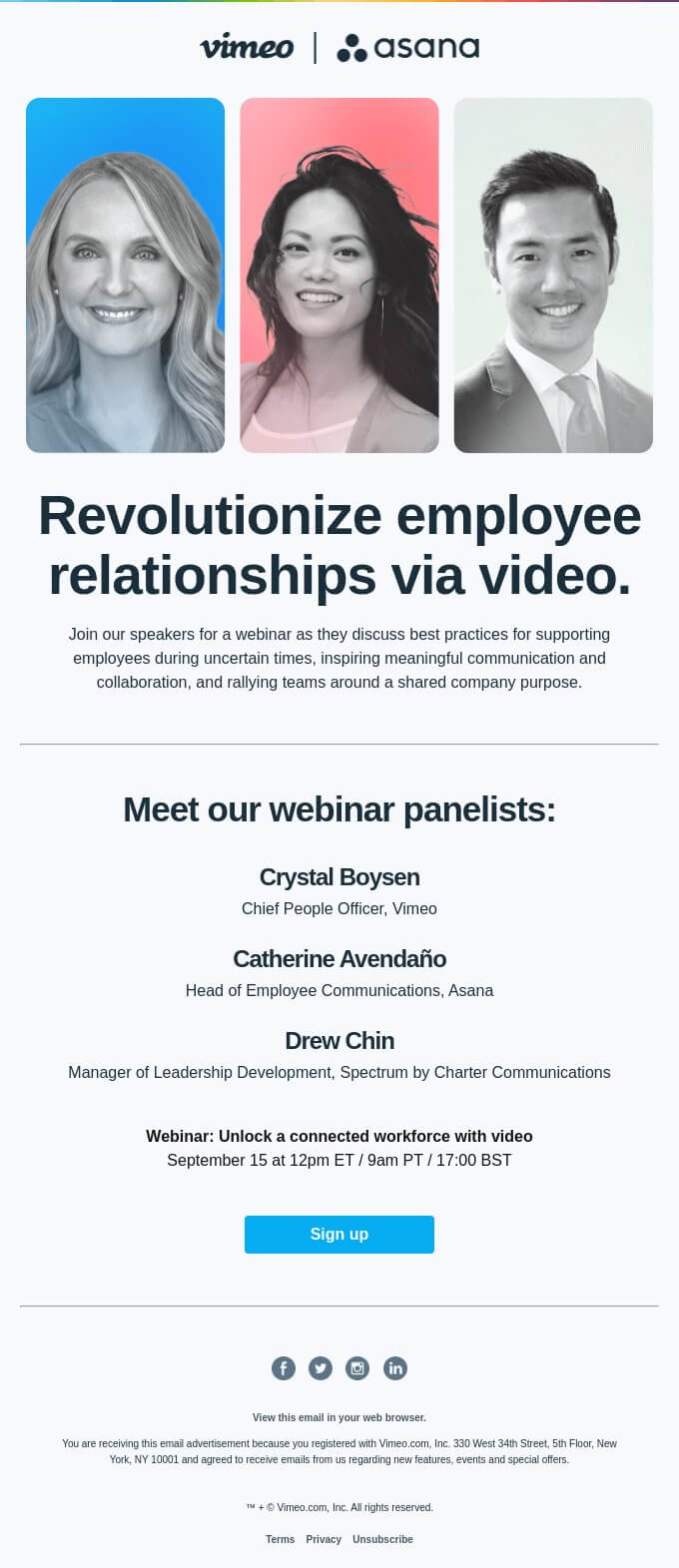 vimeo email marketing campaign for webinar promotion
