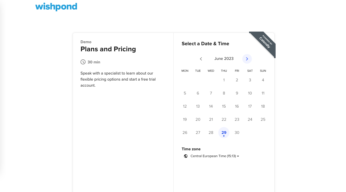 Screenshot of how to book a demo to see the pricing plans that Wishpond offers 