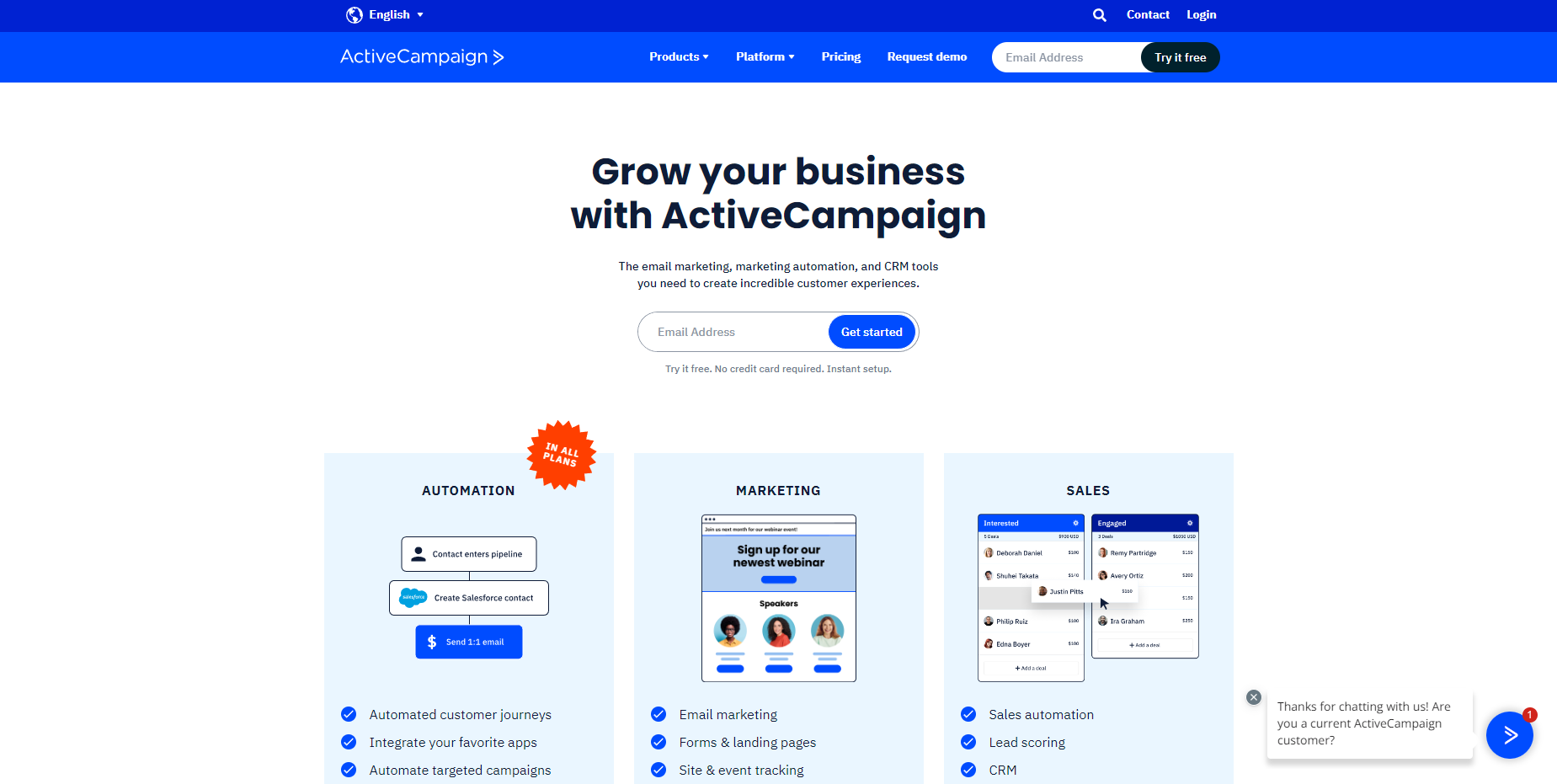 Activecampaign homepage