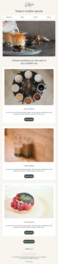 food and coffee service email template