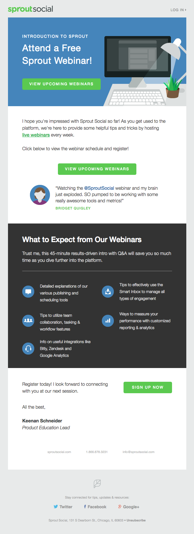 sprout social promotes webinars with email marketing