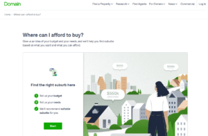 Domain landing page including a budget-related quiz