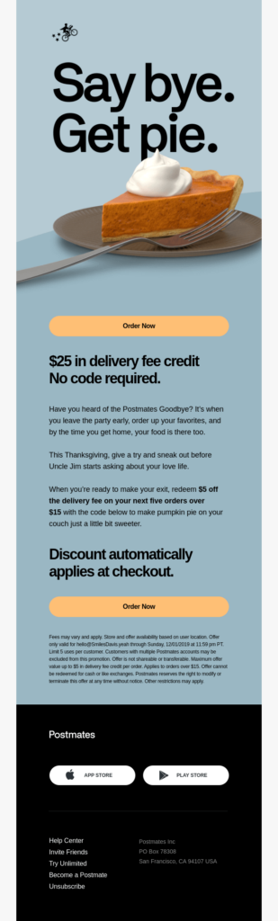 Postmates holiday email