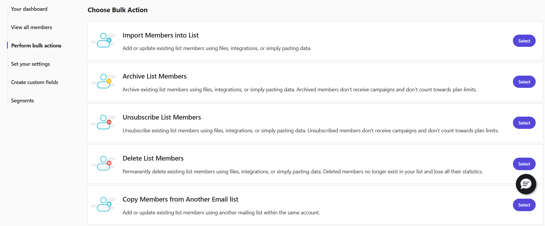 bulk actions in moosend