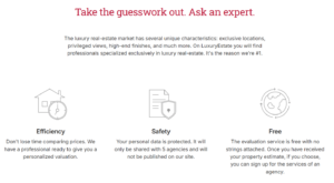 evaluation benefits on Luxury Estate's landing page