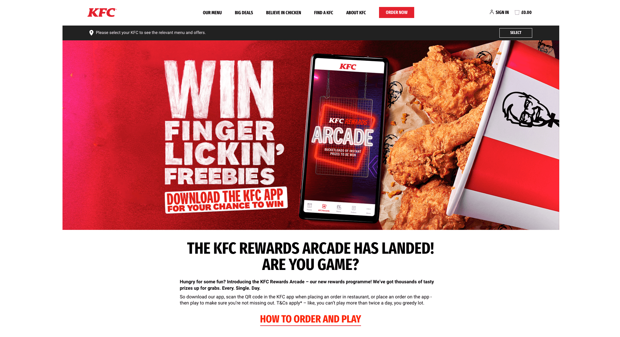 kfc rewards arcade for mobile users