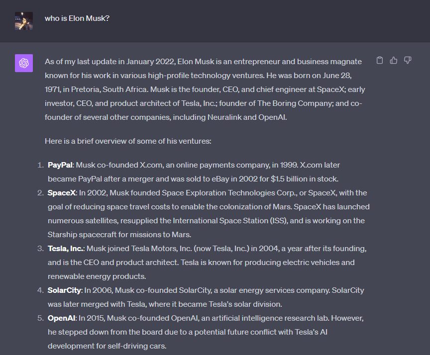 ChatGPT response generation 