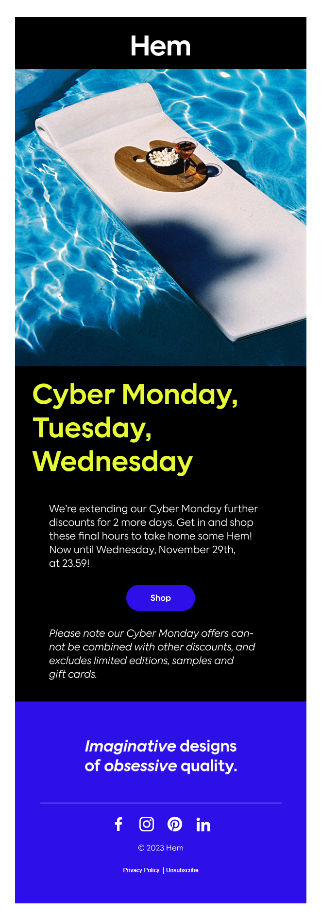 hem cyber monday email campaign example