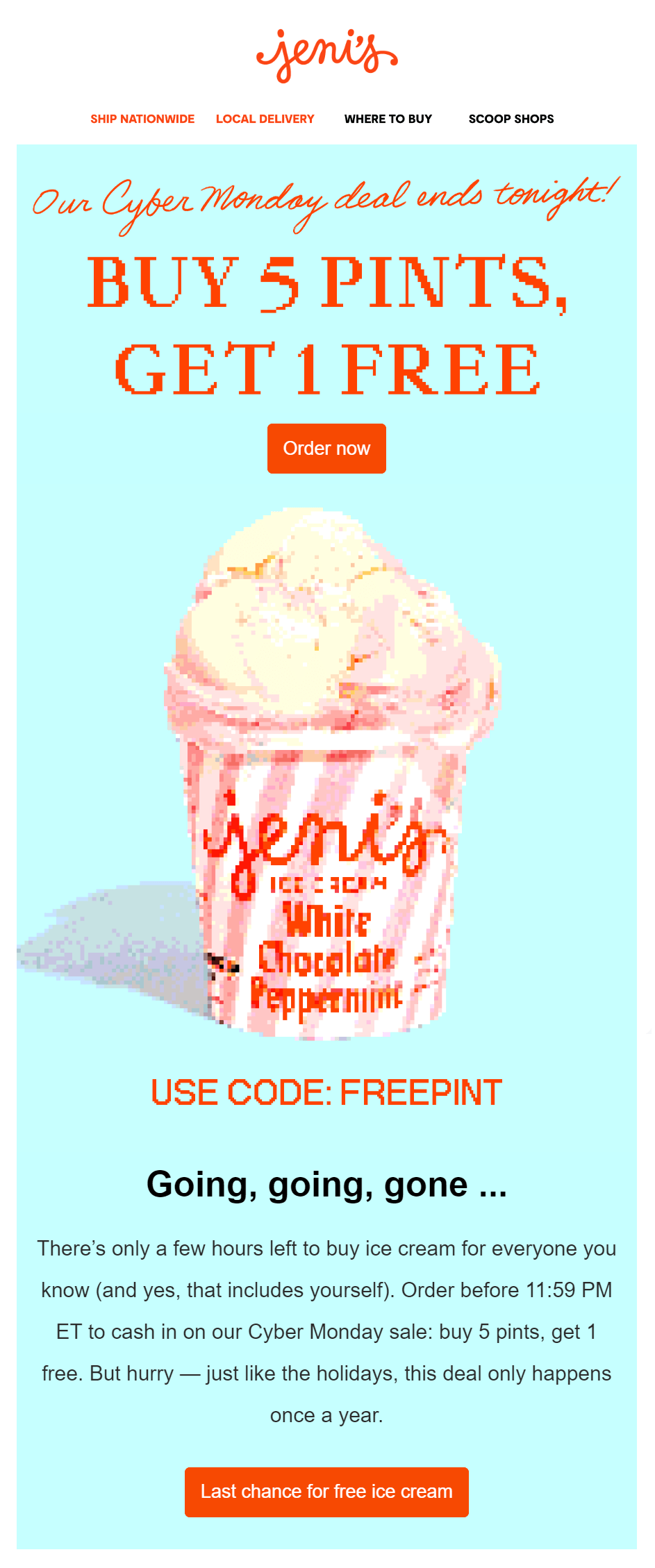 jeni's ice creams cyber monday email campaign