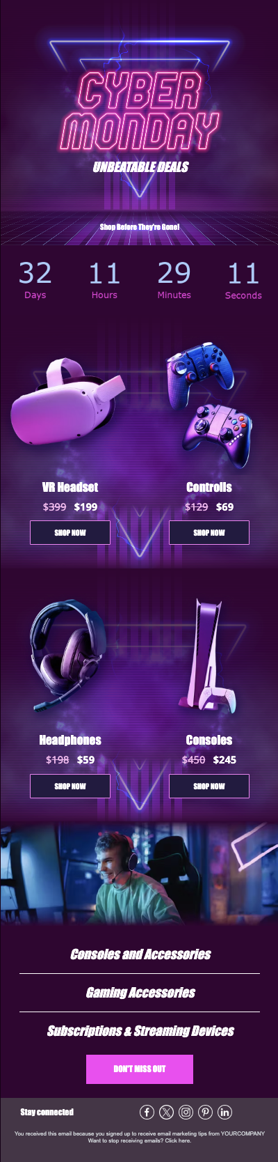 neon Cyber Monday email design