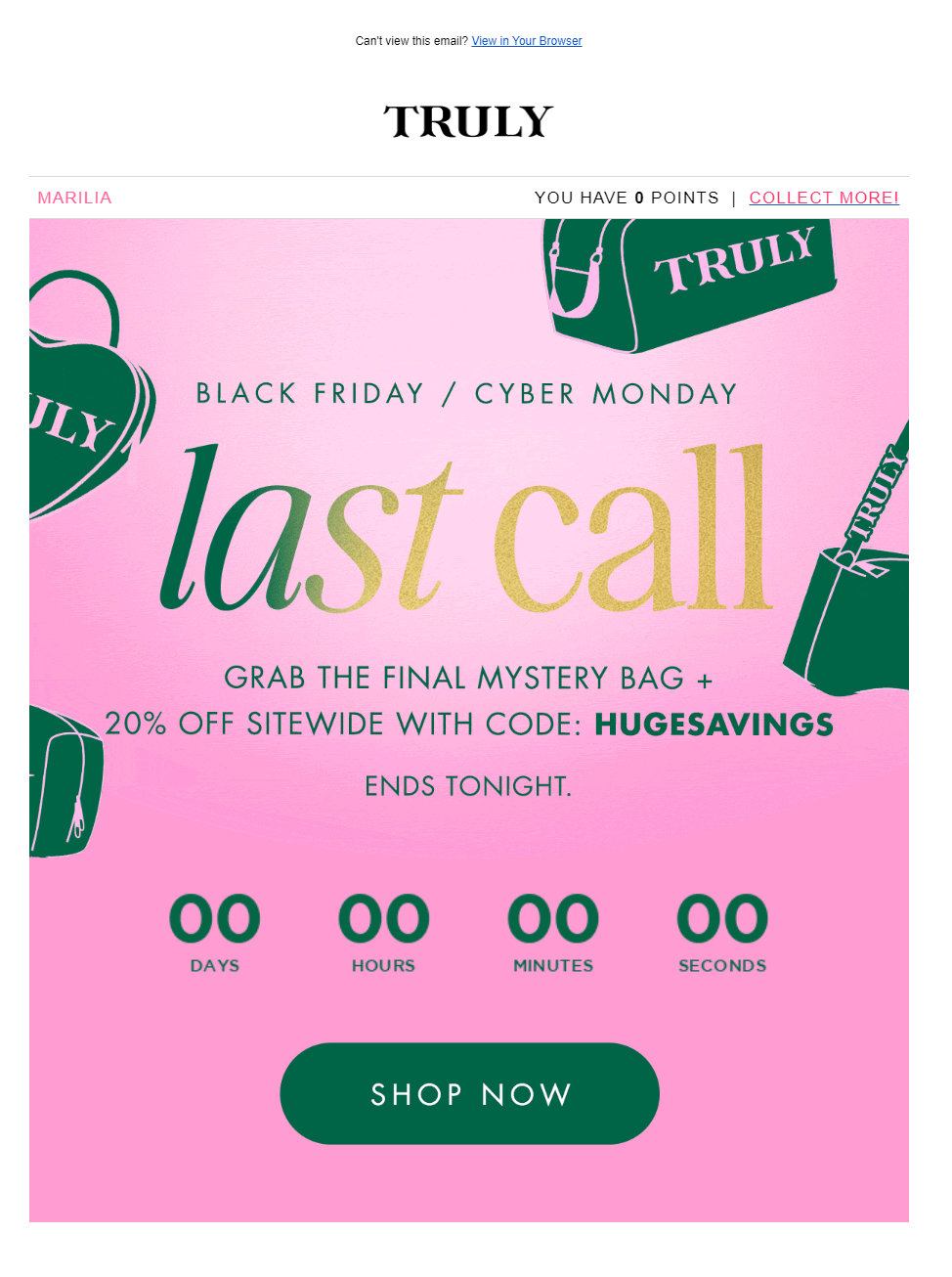 truly beauty email marketing campaign for cyber monday