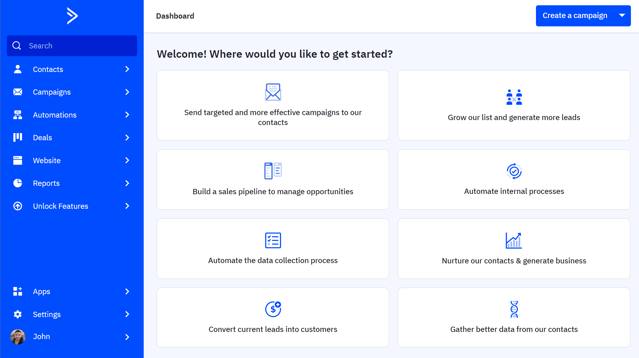 activecampaign main dashboard