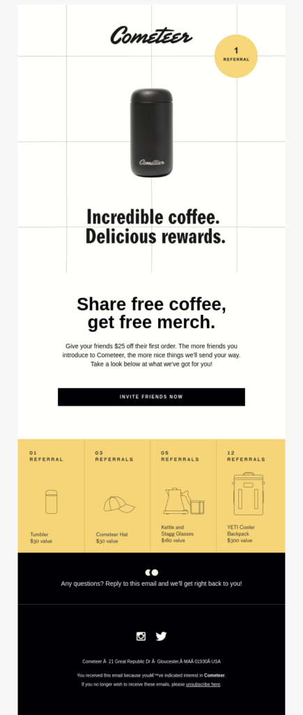 eCommerce email referral example by Cometeer