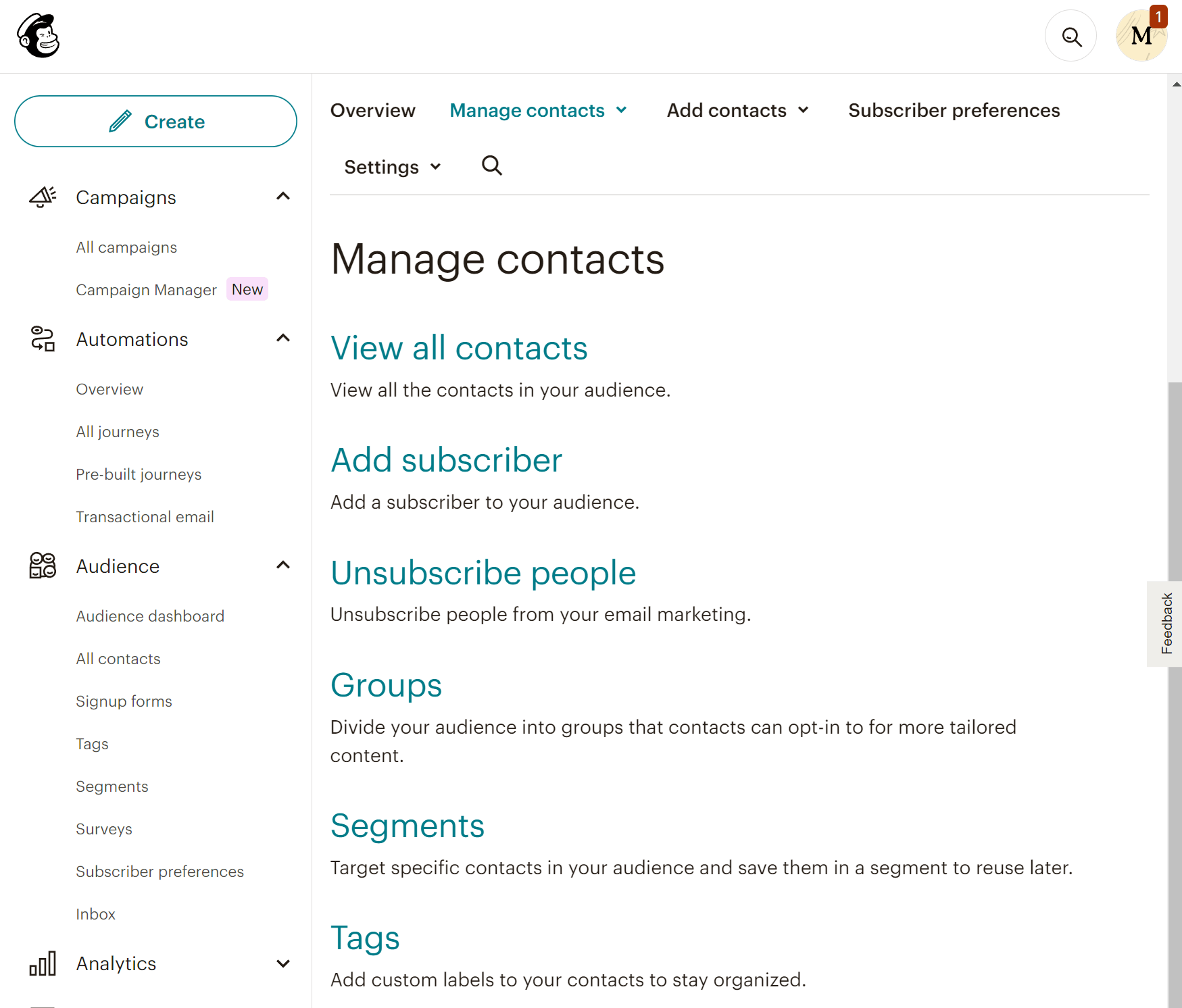 list management options from mailchimp