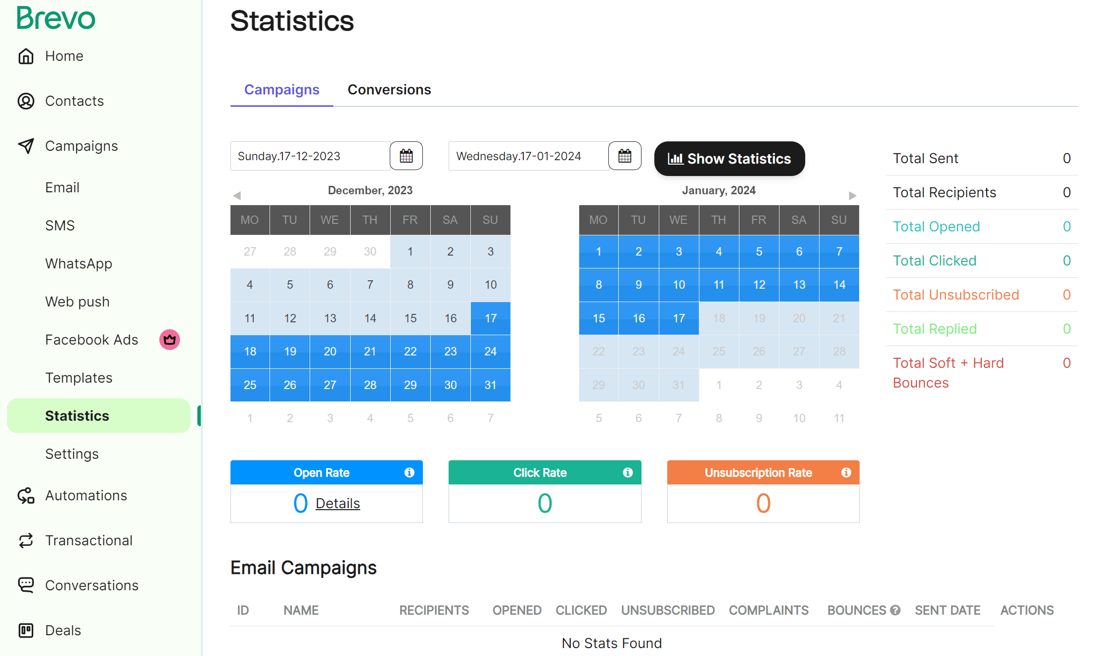 brevo statistics dashboard