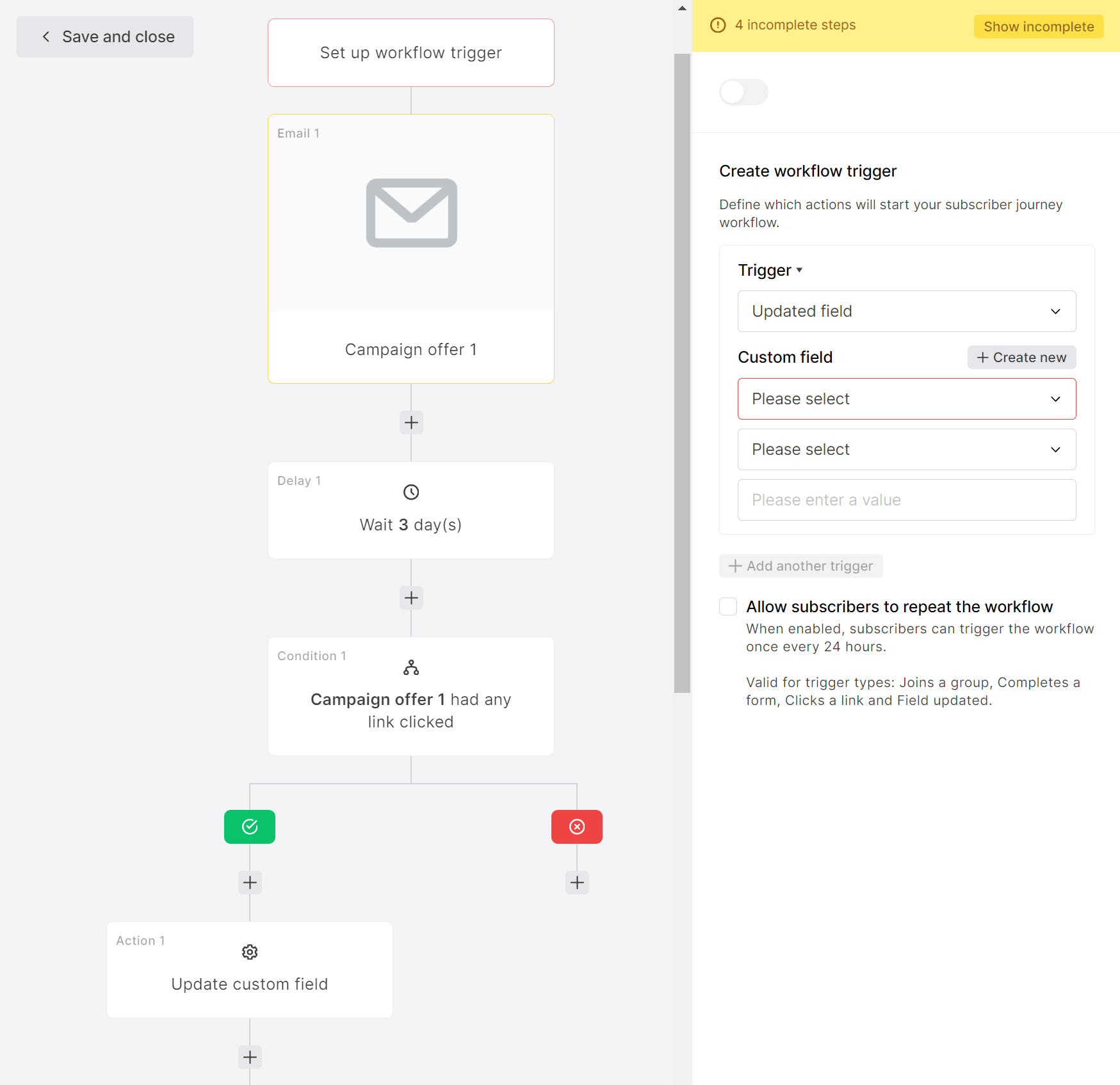 mailerlite automation workflow editor