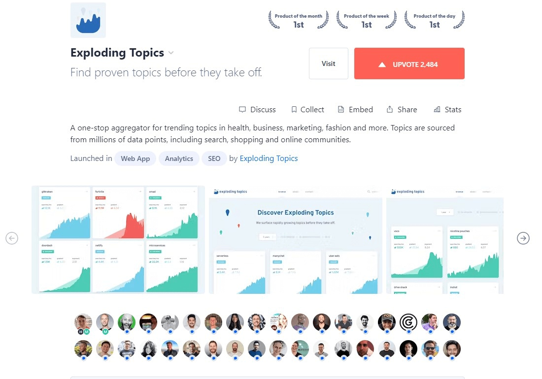 Exploding Topics on Product Hunt