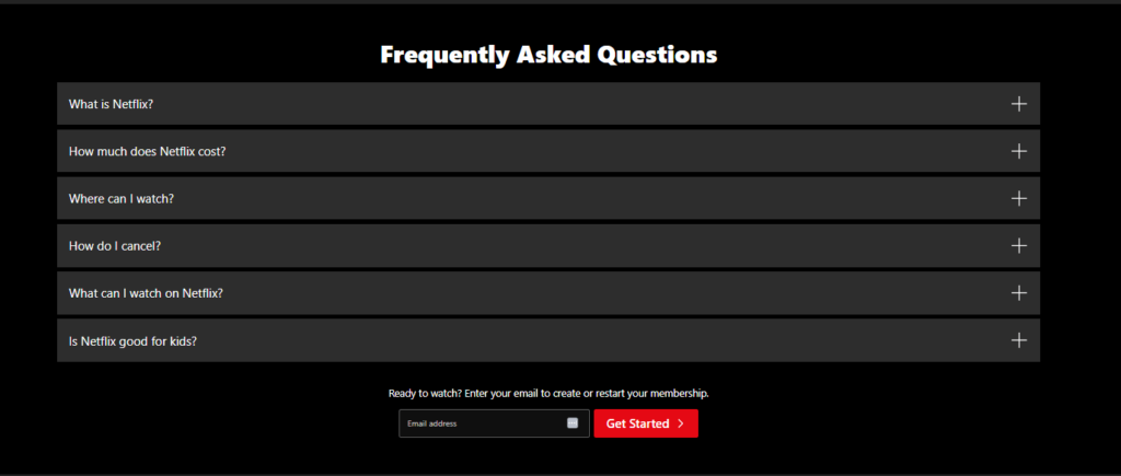 FAQ section Netflix