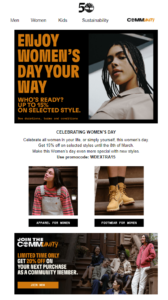 Women's Day email example by Timberland
