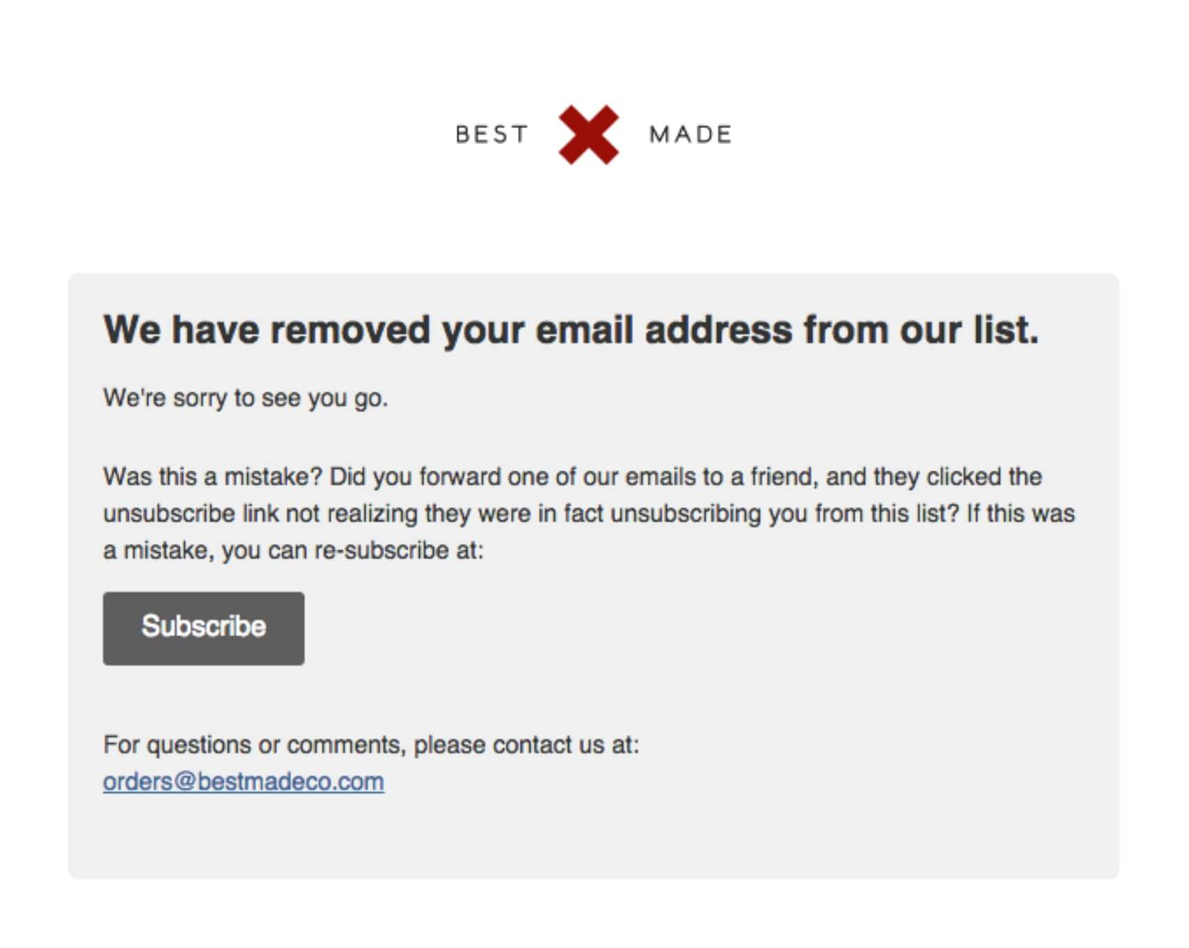 bestmade unsubscribe page example