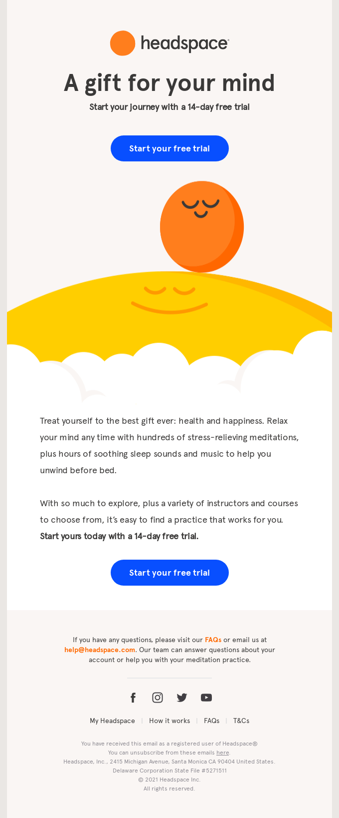 headspace free trial email campaign to nurture leads