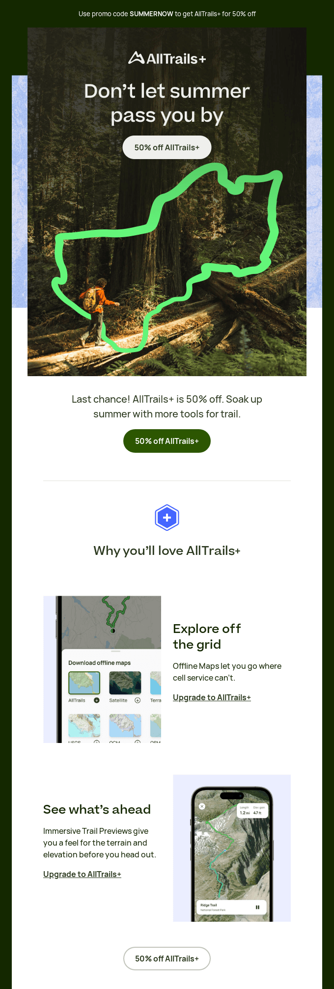 Alltrails email example for nurturing leads