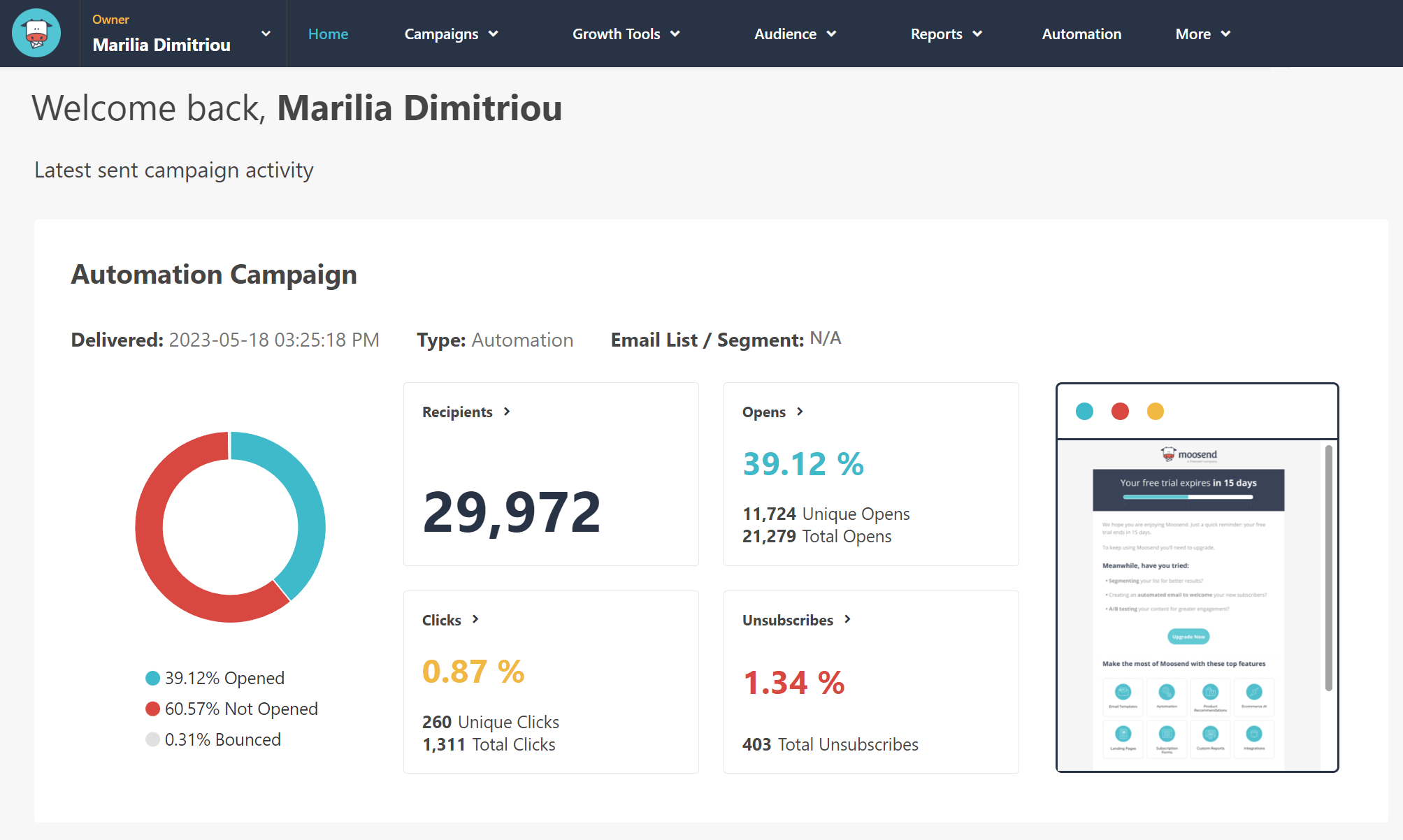 moosend crm email marketing software