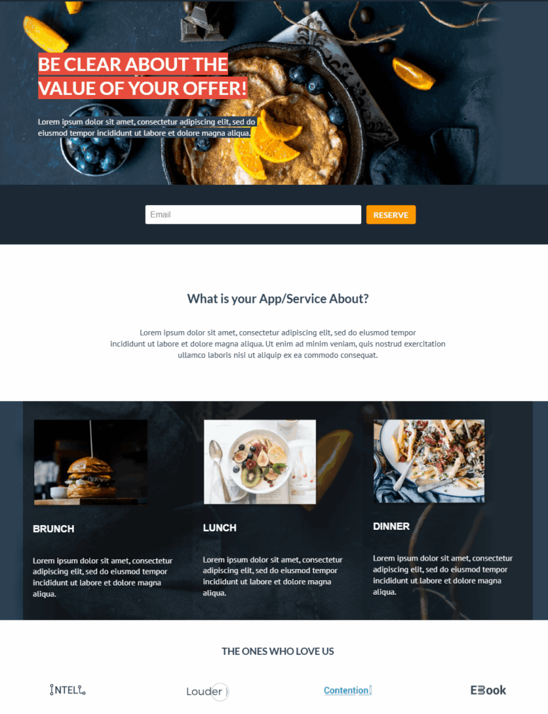 restaurant landing page template