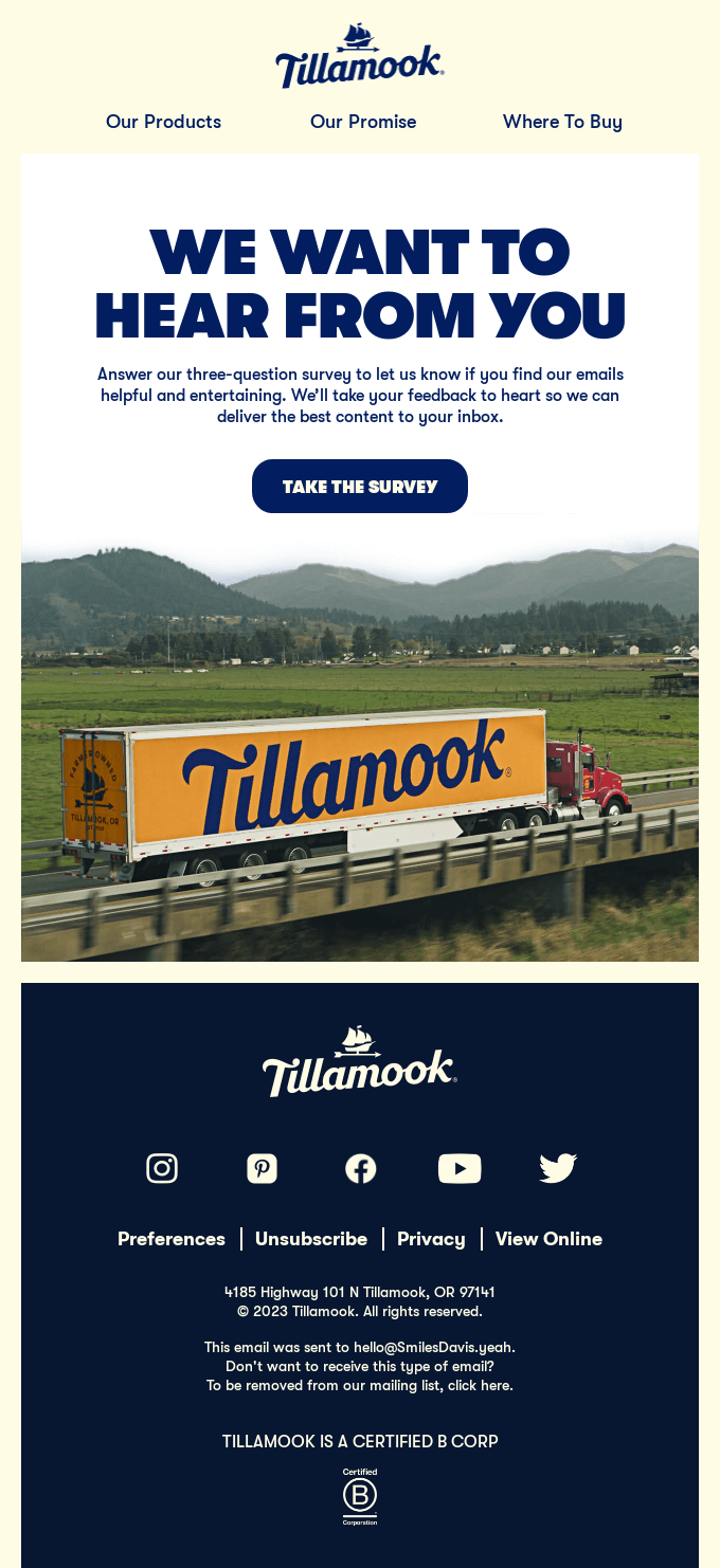 Tillamook email campaign example