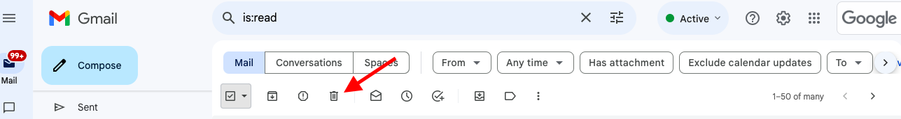 Mass deleting read emails