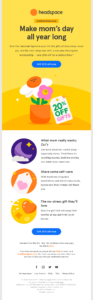 Headspace Mother's Day email campaign