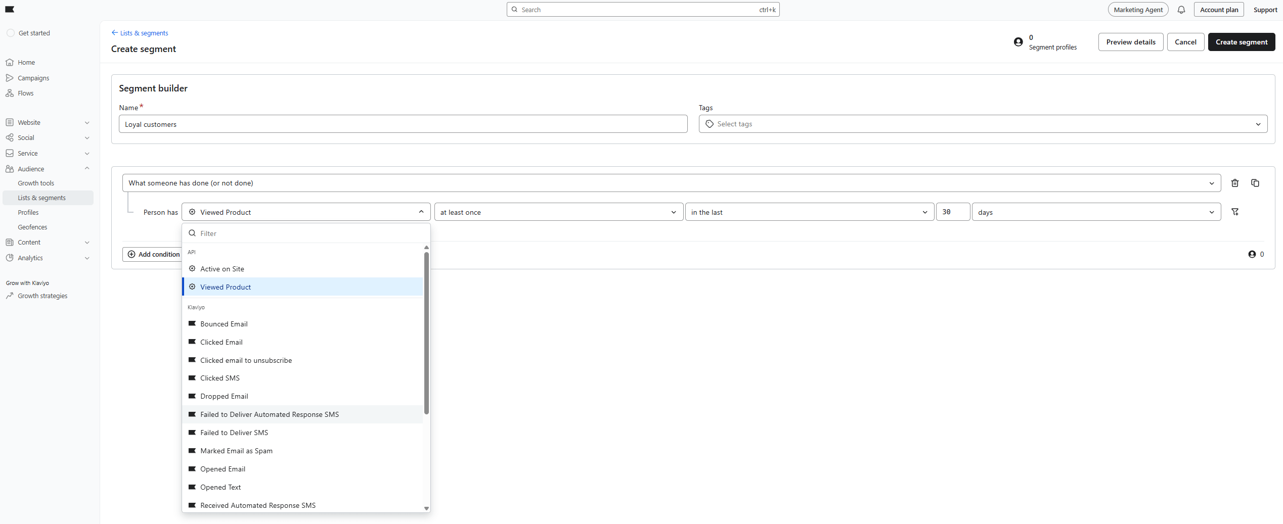 Klaviyo's segmentation Klaviyo's list segmentation builder