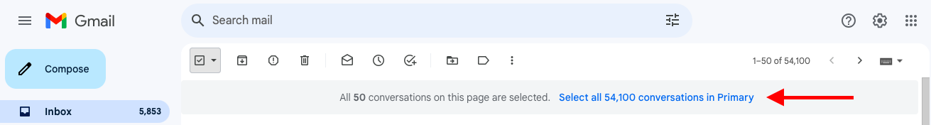 Select all conversations in Gmail