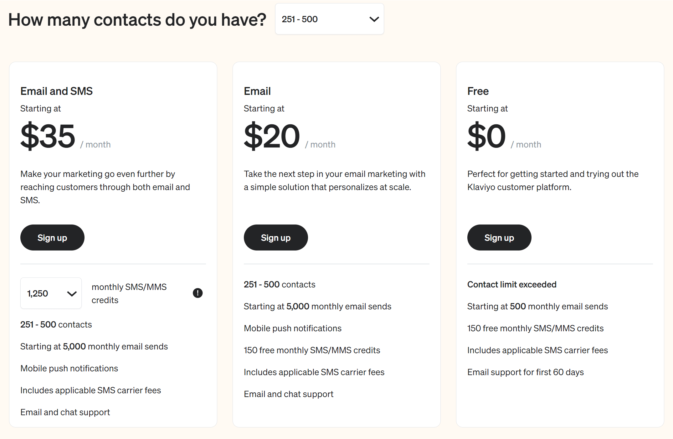 klaviyo pricing