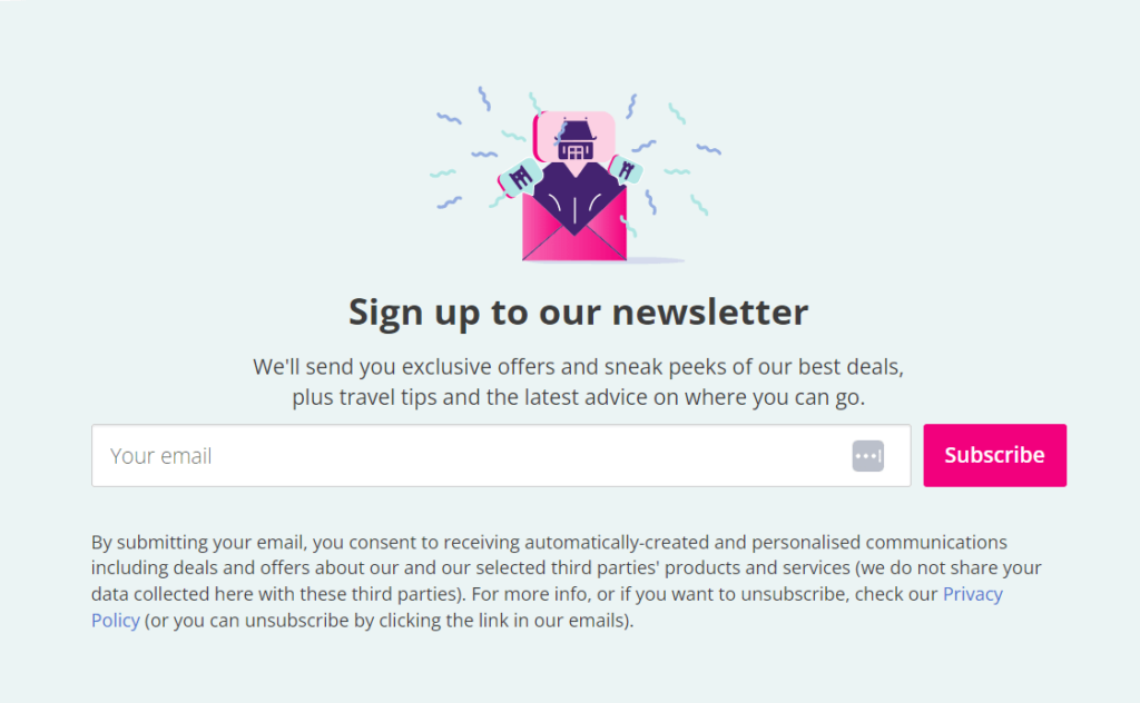 Lastminute newsletter signup form