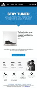 Adida's email using the subscriber's browsing history to provide an update on an out-of-stock product